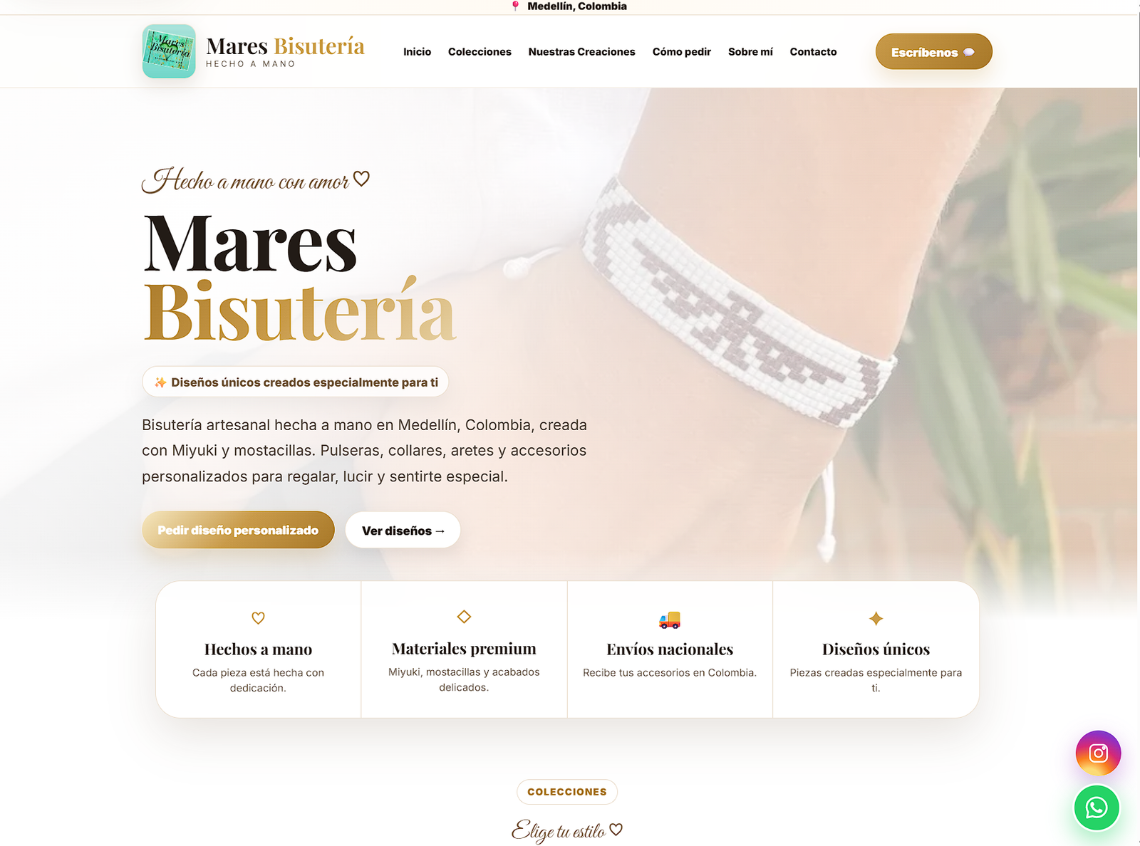 Página principal real de Mares Bisutería